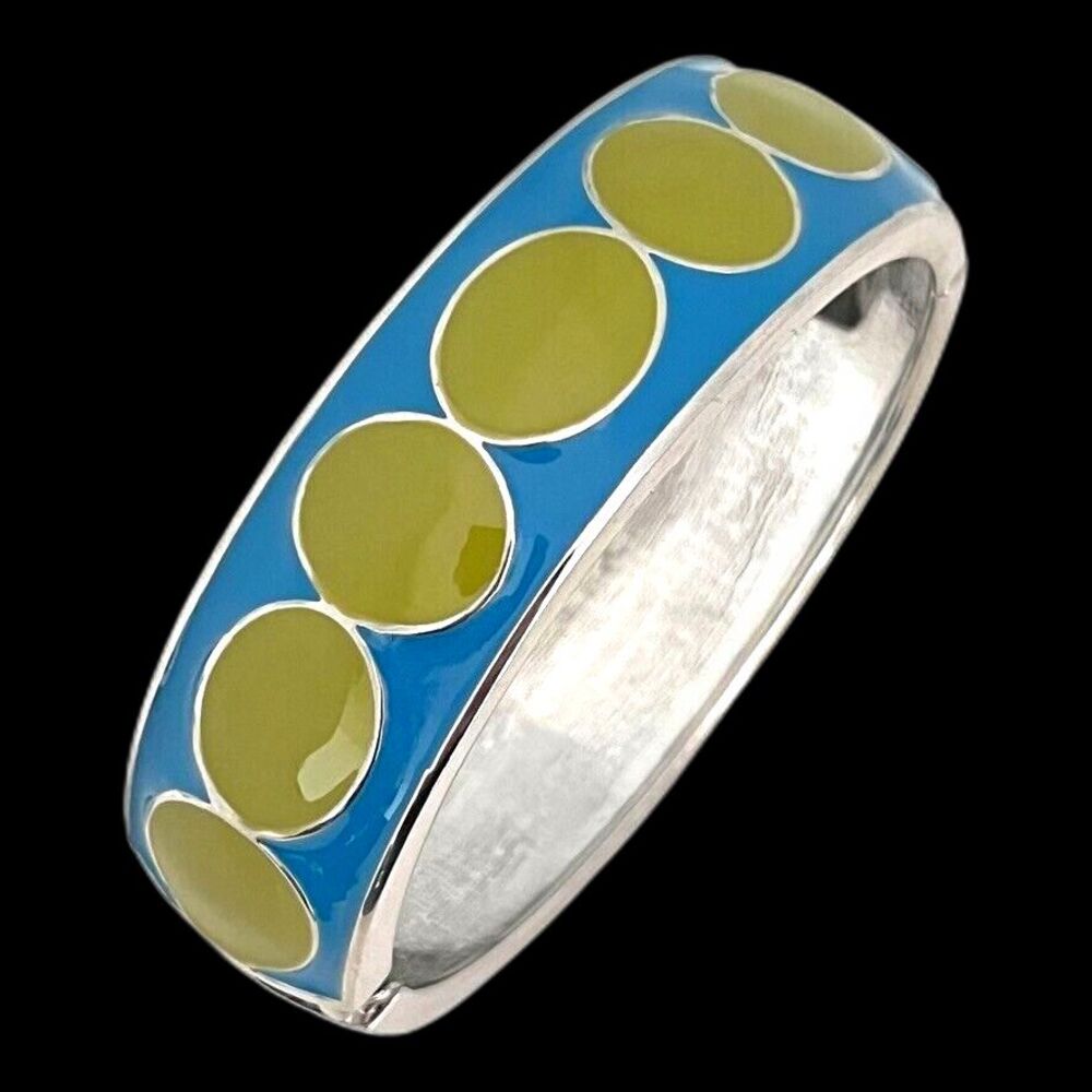 New Enamel Bangle Bracelet Hinged Silver Tone Blue Green Spring Street - 8H
